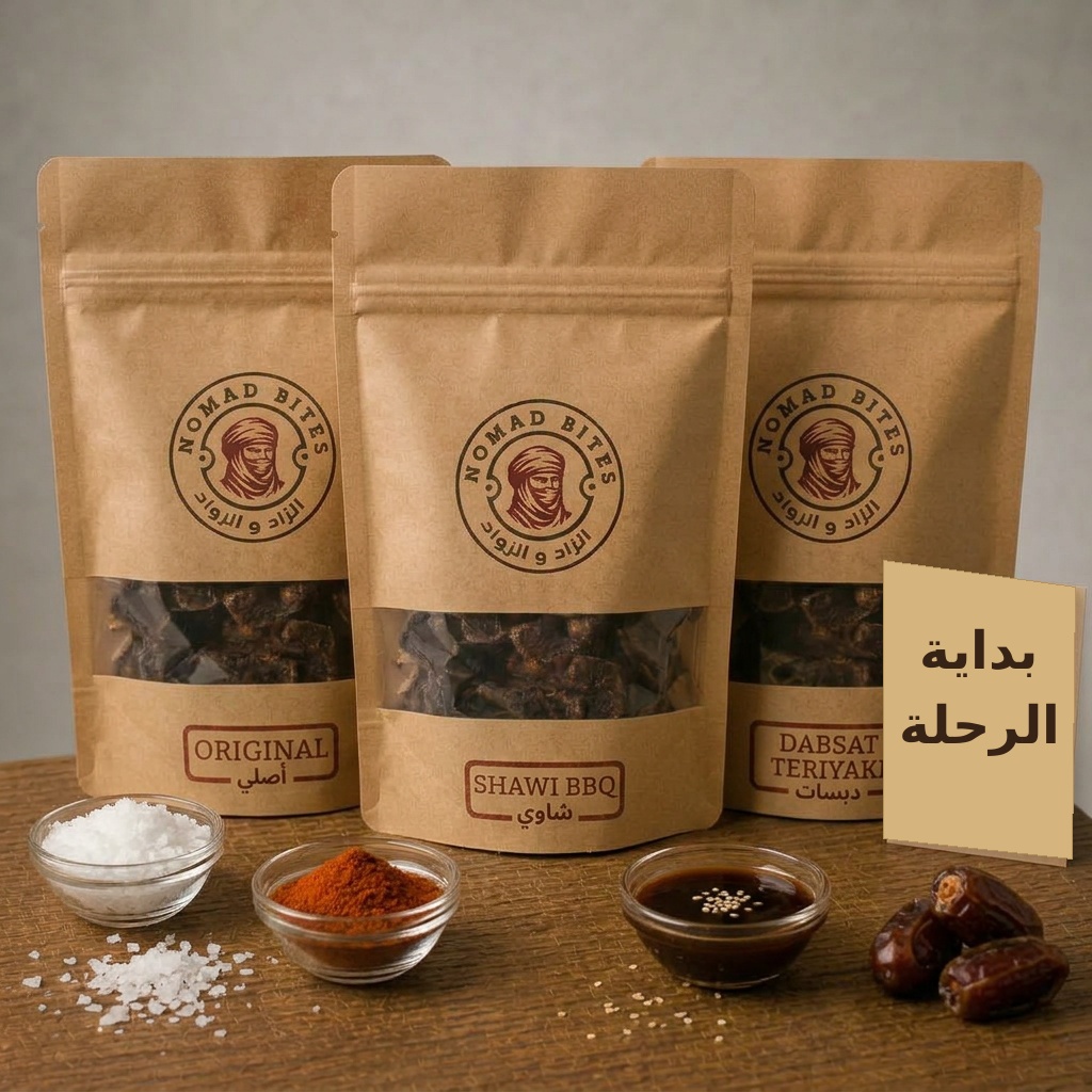 بداية الرحلة - card label corrected بداية الرحلة Nomad Bites beef jerky bundle with card label corrected